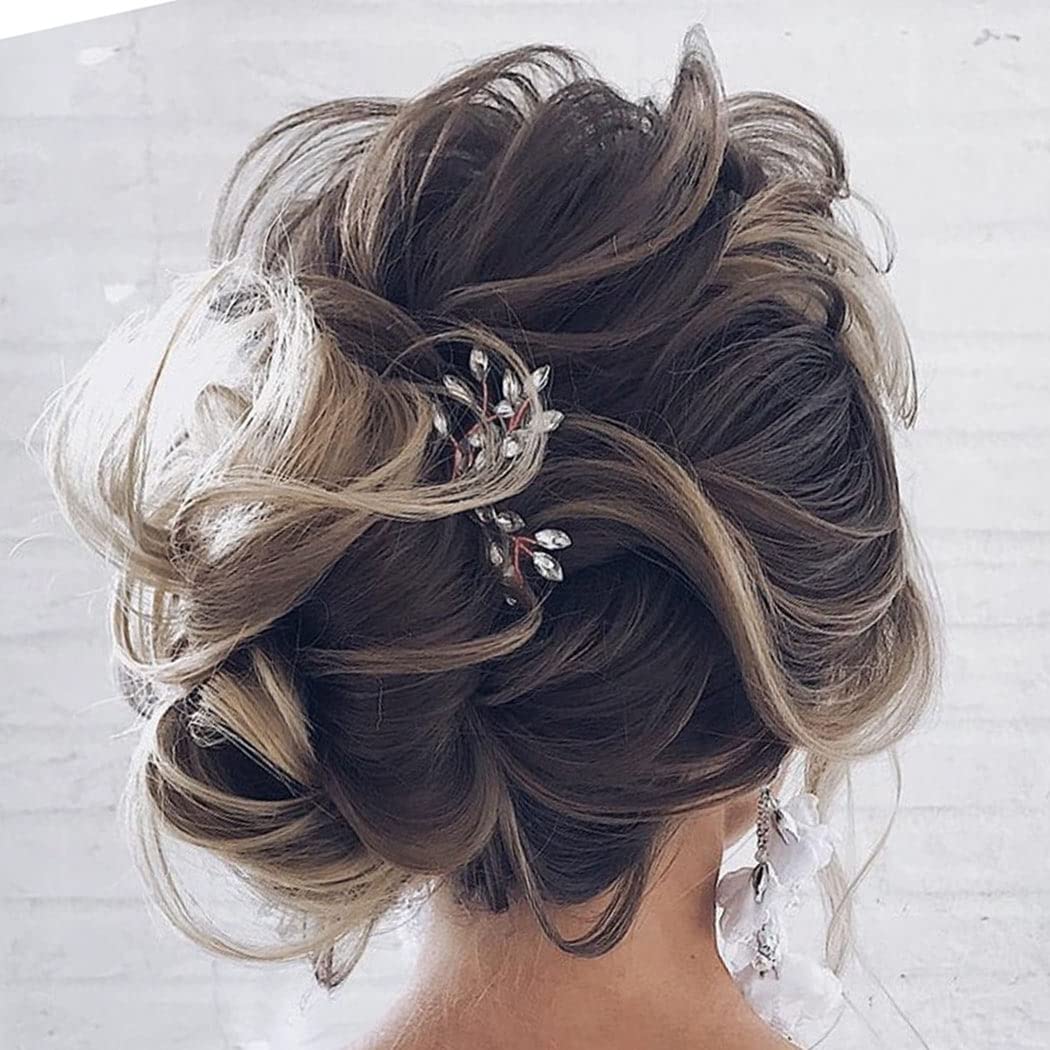 Heread Crystal Bride Wedding Hair Pins Rhinstones Bridal Hair Accessories Head Piece for Women and Girls (Pack of 3) (B Rose Gold)