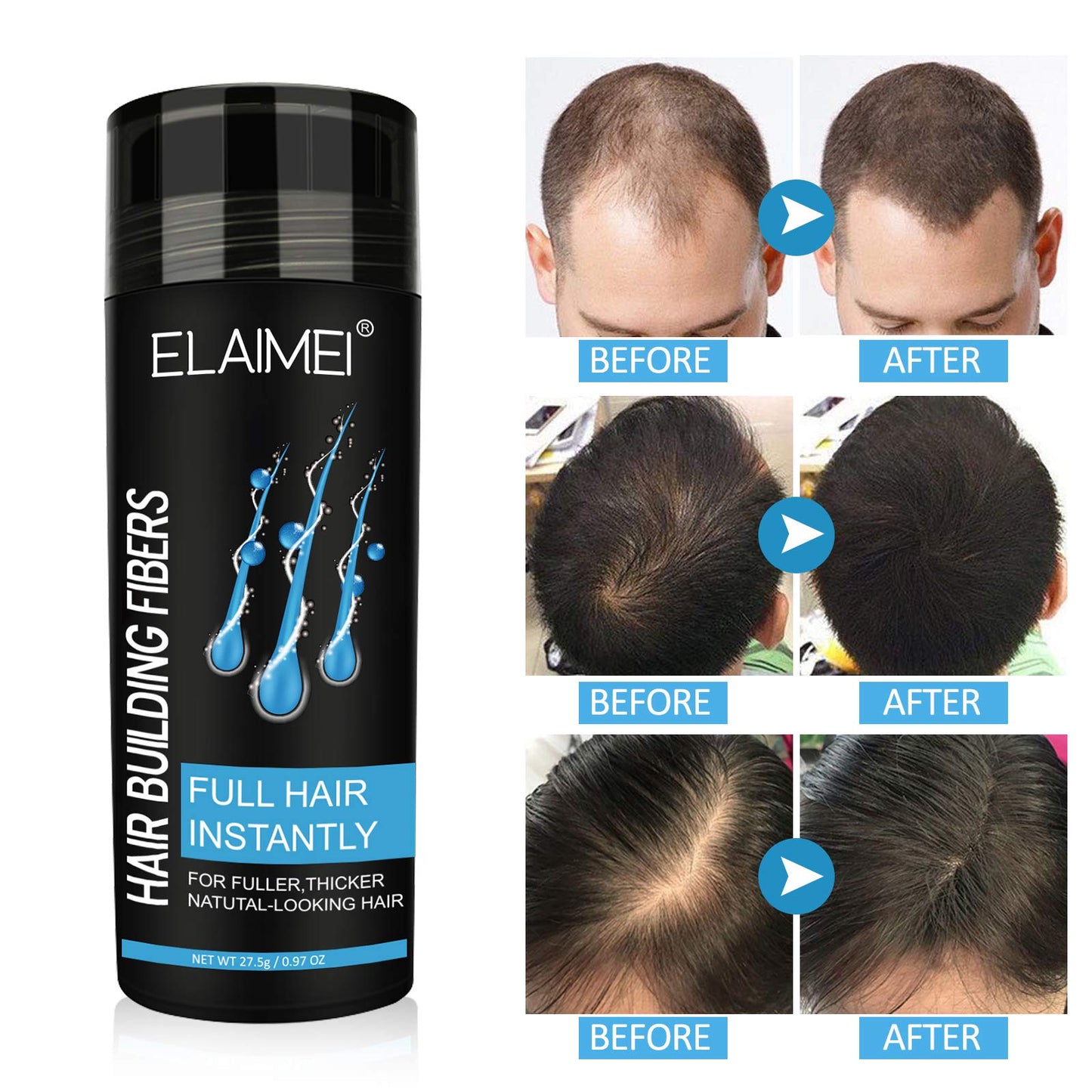 Hair Fibers for Thinning Hair, Natural Formula Hair Fiber, Hair Building Fibers Refill Thicker Hair in 15 Seconds, Conceals Hair Loss & Look Younger, Designed for Men & Women (Black)