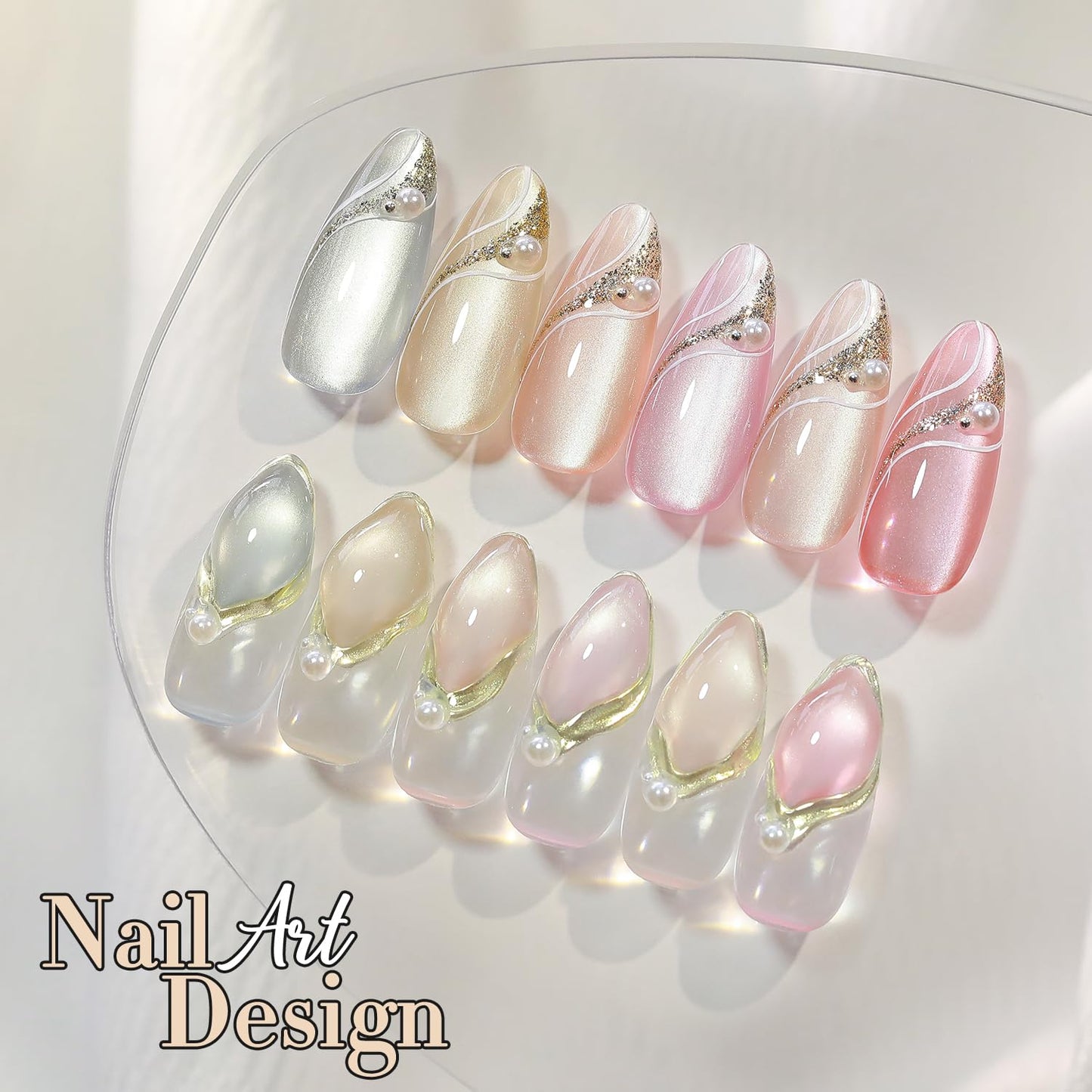 Double Rhythm 15ML Glass Cat Eye Gel Polish with Magnet Same Color Same Bottle Holographic Glitter Shimmer Salon Soak Off Magnetic Nail at Home (Pale Nude-MC1148)