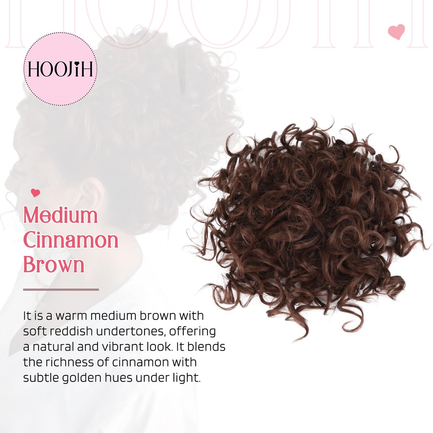 HOOJIH Curly Hair Bun, Messy Bun Hair Piece Elastic Drawstring Messy Bun Large Full Hair Bun Extension Hairpiece Short Synthetic Ponytail Extension for Women - Medium Cinnamon Brown