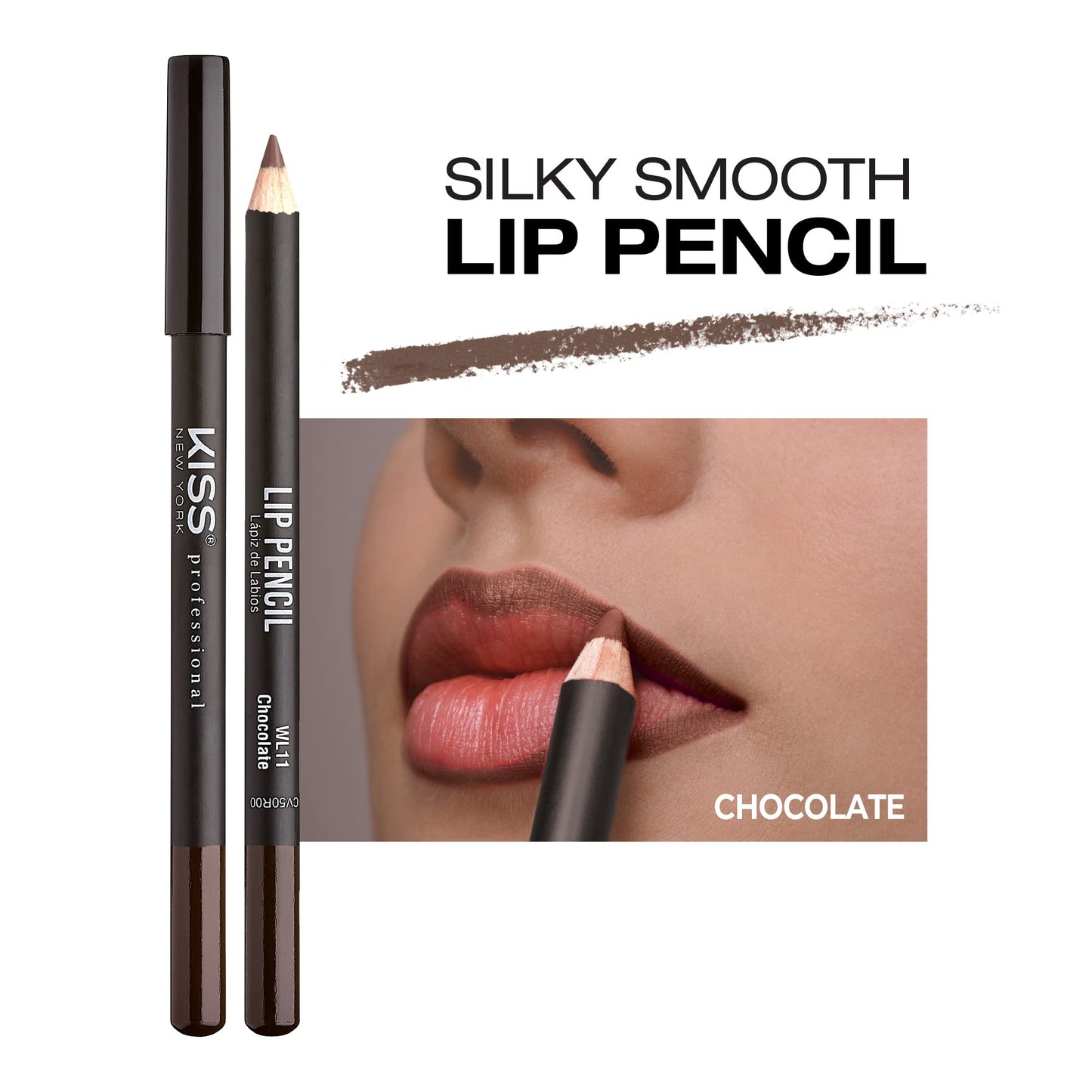 KISS NEW YORK Professional Slim Lip Pencil, Creamy Soft Lip Liner, Smooth Long-Lasting Rich Lip Color, Natural Lip Makeup, Water-Resistant Lip Crayon (Chocolate)