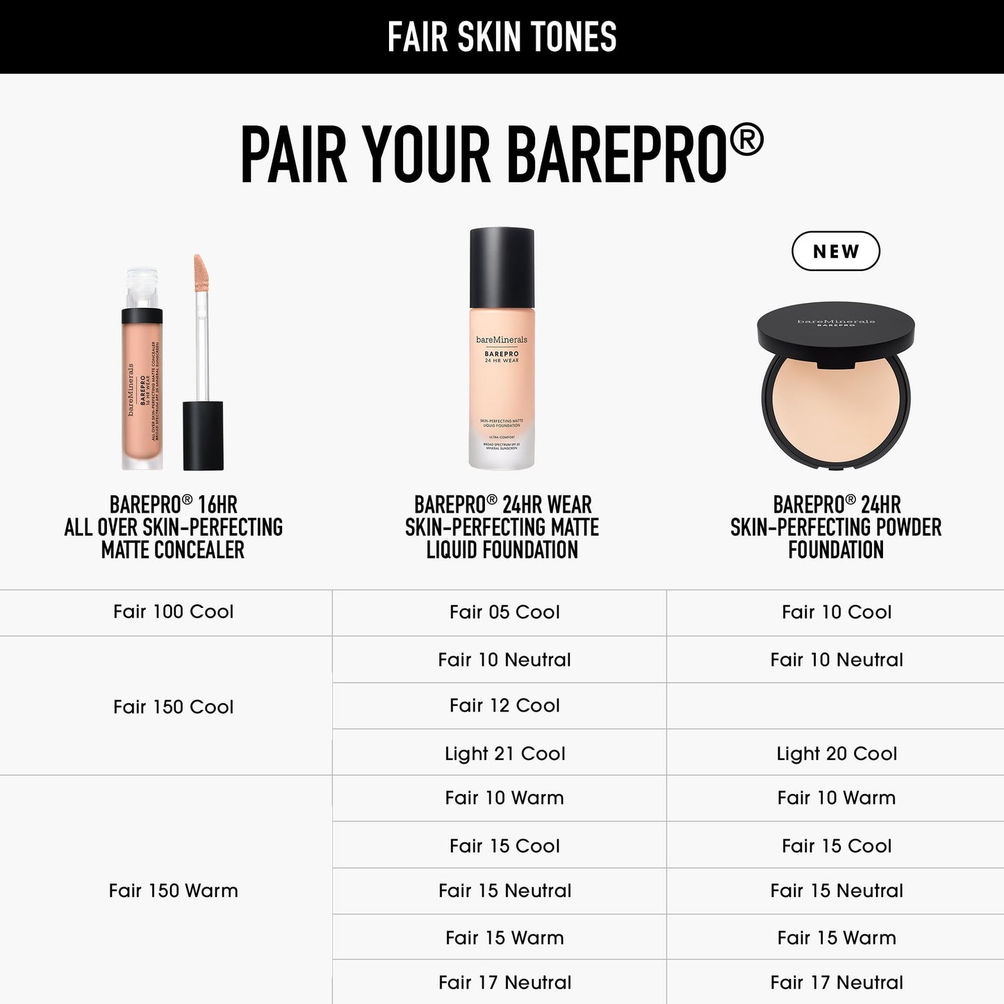 bareMinerals Barepro 24HR Skin-Perfecting Powder Foundation, Matte Pressed Powder Foundation Full Coverage with Plant-Based Squalene, Oil Control, Vegan - Fair 15 Warm
