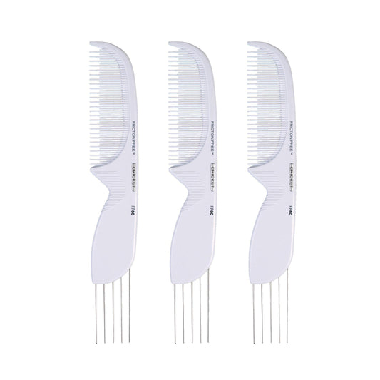 Cricket FF60 Friction Free Lift and Tease Comb - Teasing Lifting Comb with Metal Teeth for Volume and Texture, Reduces Friction and Damage, Set of 3, Ideal for Teasing and Styling All Hair Types