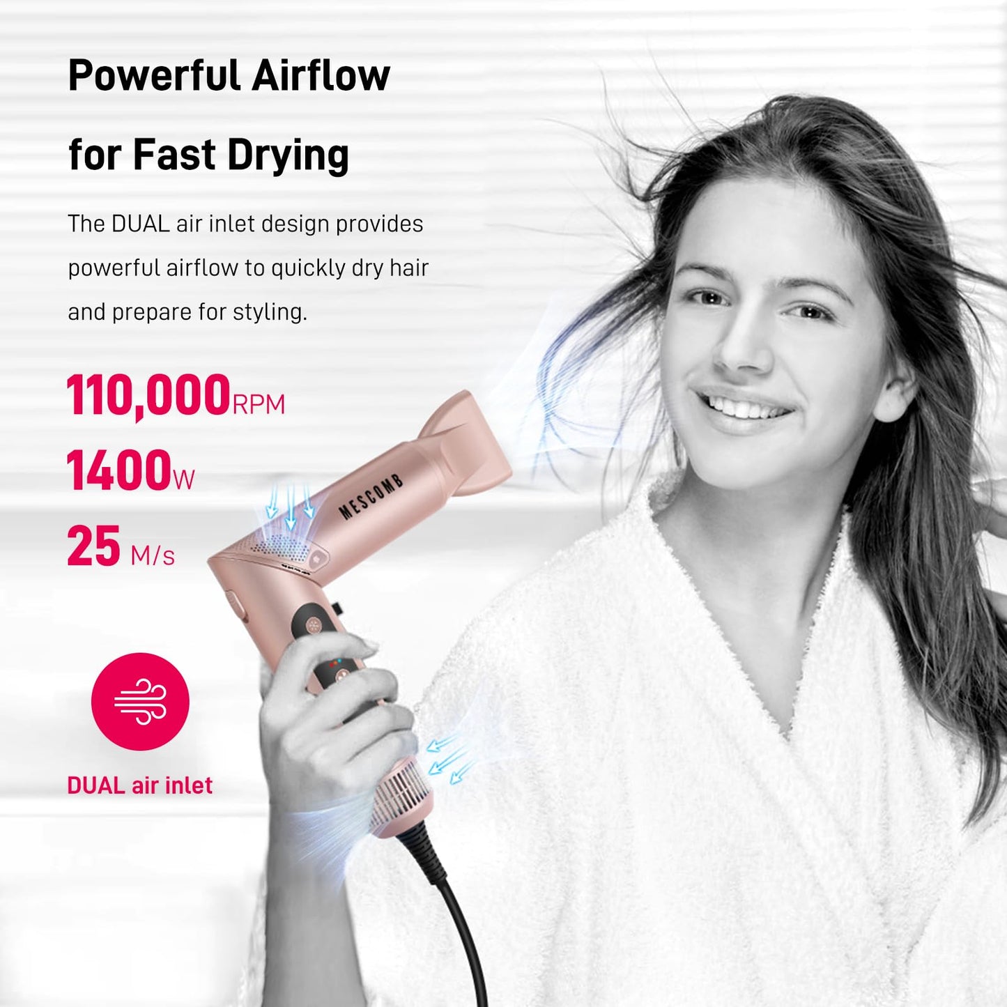 Hot air Brush 5 in 1- High-Speed Frizz-Free Blow Dryer for Fast Drying for Short Hair Curling Smoothing