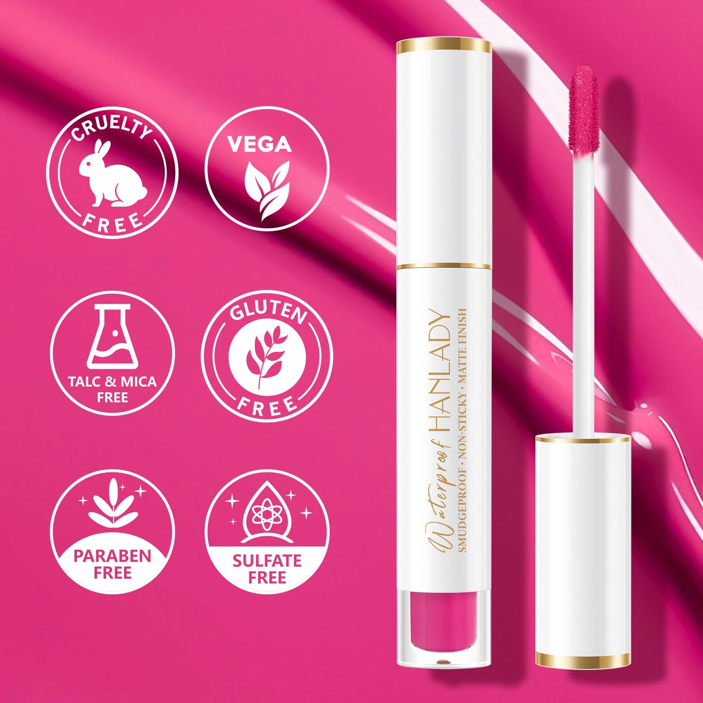 HANLADY Bright Pink Lipstick Long Lasting Lipsticks for Women Pigmented Smudgeproof Transferproof Vegan Cruelty Free Lip Makeup, A44 Hate Wave