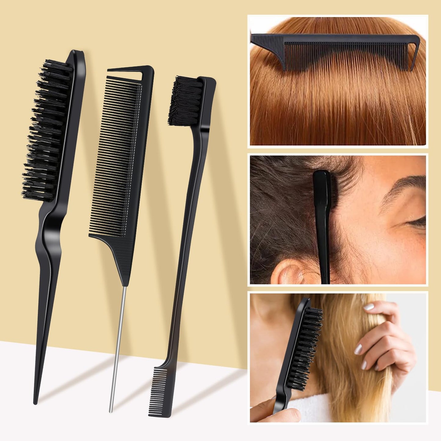5 Packs Set Hair Wax Stick，Hair Finishing Stick and Edge Brush Rat Tail Comb Bristle Hair Brush，Slick Stick for Hair Non-greasy Styling Hair Pomade Stick，Hair Bun Hair Accessories for Women Grils