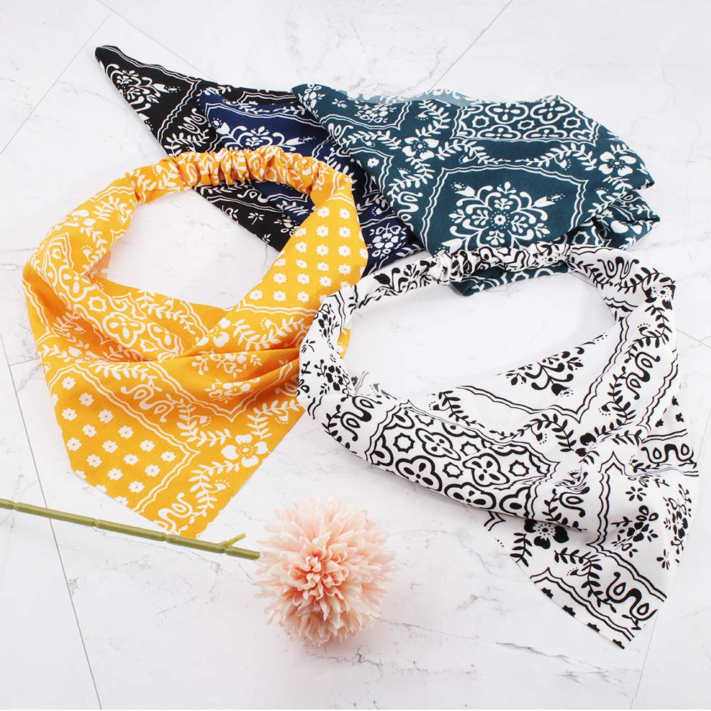 TOBATOBA Floral Elastic Hair Scarf Headband Set of 5 Boho Triangle Chiffon Bandanas for Women and Girls - Head Wraps, Hair Accessories