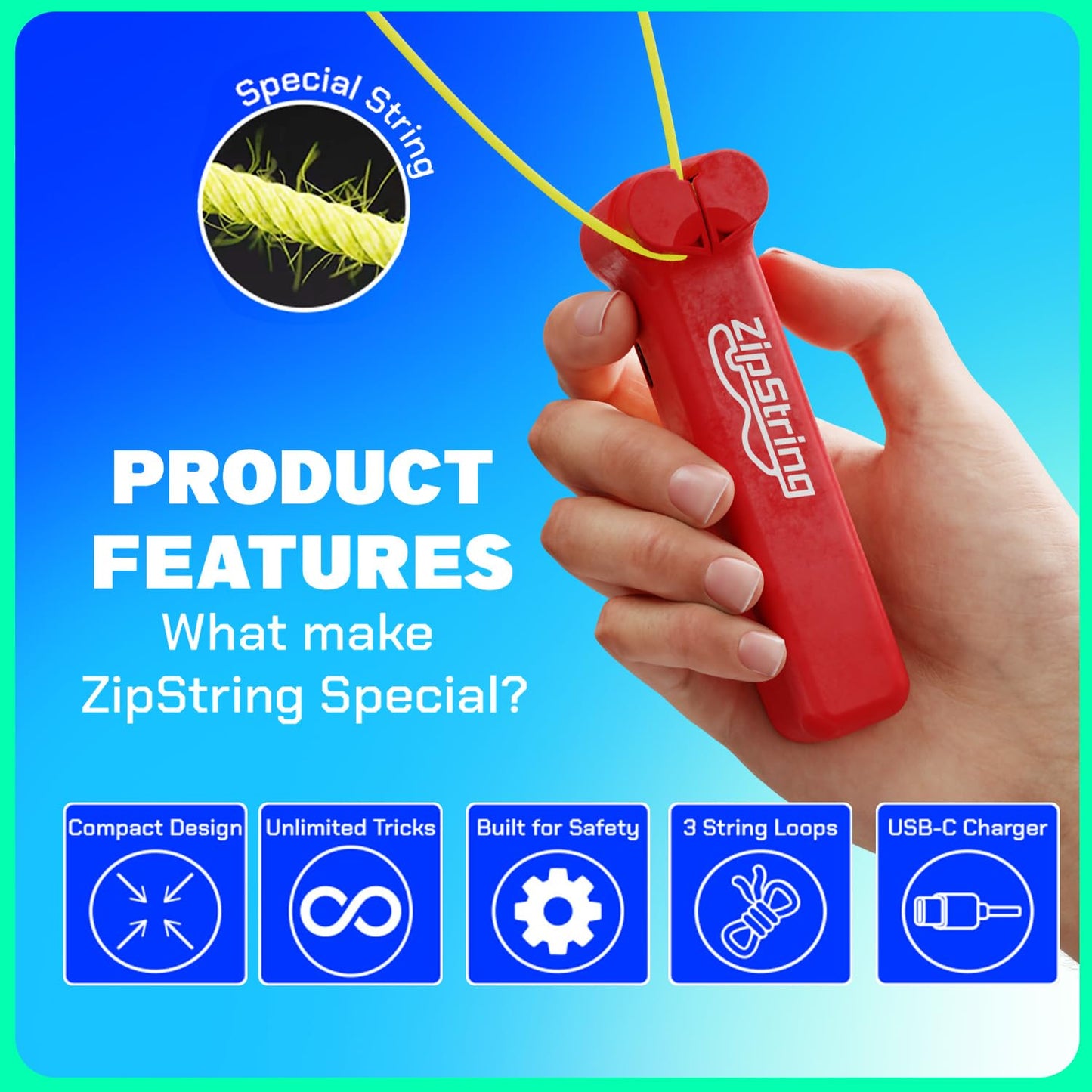 ZipString Original - As Seen on Shark Tank - Classic Rope Launcher Toy, Perfect for Kids & Adults - Fly a String Loop in The Air for Endless Tricks & Fun, Wonderment Awaits, Rock'it Red