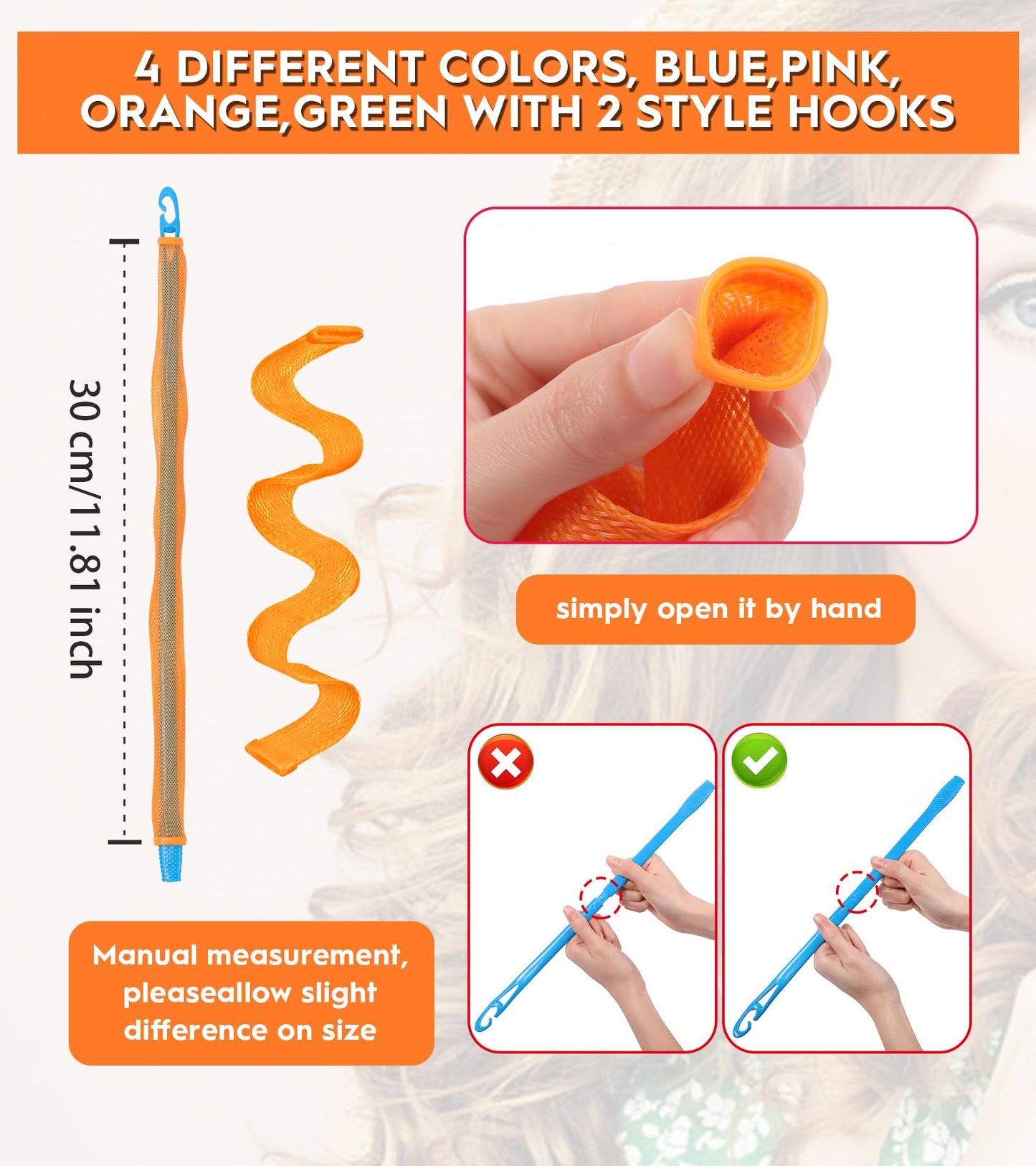 42 Pieces Heatless Waves Hair Curler, No Heat Damage Wavy Hair Curlers with 2 Sets of Styling Hooks, Heatless Curls for Women Girls Long Medium Short Hair(4 Colors,30cm/ 11.8")