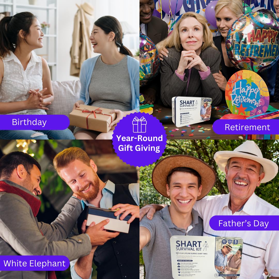 Shart Survival Kit | Funny White Elephant Gag Gift | Hilarious Over The Hill & Retirement Prank Box with Wet Wipes, Disposable Underwear, Tissues & Sharting Survival Badge | Novelty Joke Set for Men