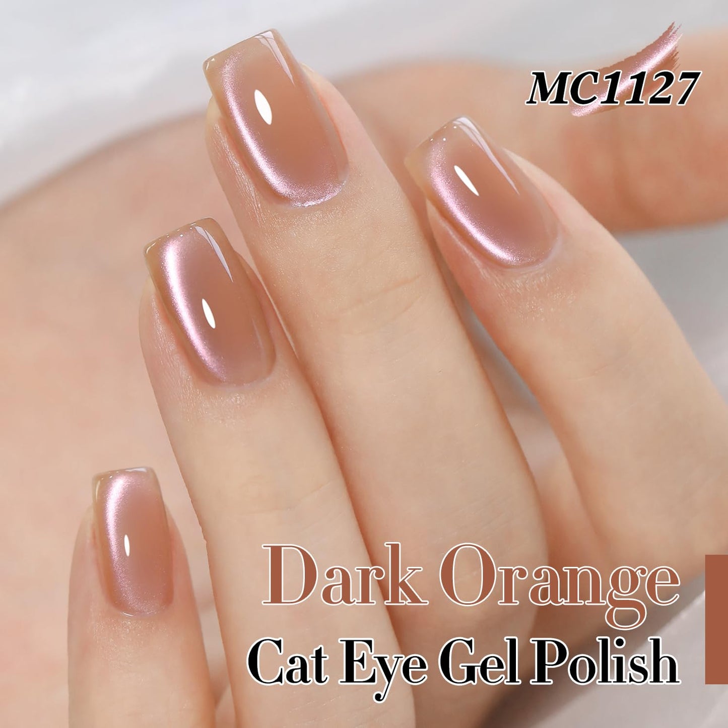 Double Rhythm 15ML Ice Glass Cat Eye Gel Polish with Magnet Holographic Glitter Shimmer Translucent Sheer Color Salon Soak Off Magnetic Nail at Home (Dark Orange-MC1127)