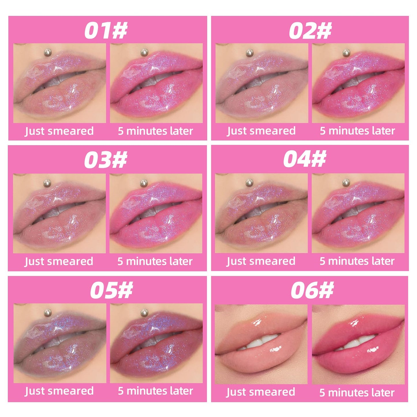 BANGFENG Magic Color Changing Moisturizing Lip Glow Oil Plumping Glimmer Glow Lipstick, Hydrating Lip Gloss Lip Care, Long Lasting Non-sticky Fresh Texture Lip Oil (Color Changing 04)