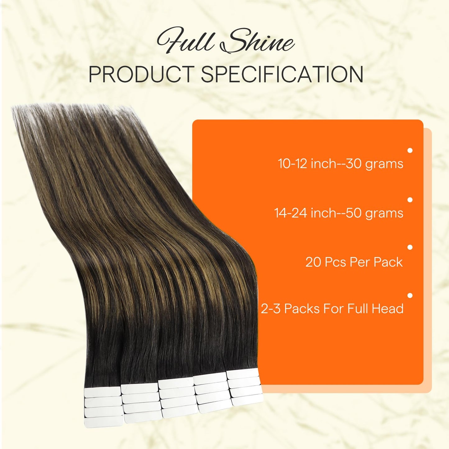 Full Shine Tape in Hair Extensions 12 Inch Color 1B Off Black Ombre 6 Brown Highlight 1B Black Balayage Invisible Seamless Human Hair Extensions Tape in 30 Grams 20 PCS for Women