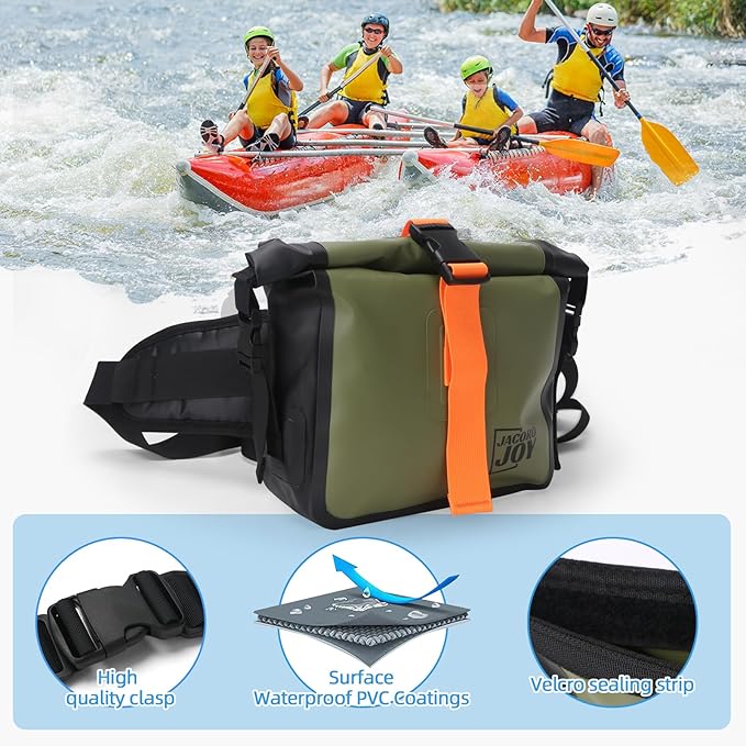 Waterproof Dry Bag with Adjustable Waist Strap Large Capacity Waterproof Waist Bag for Kayaking Boating Fishing Cycling (Green)