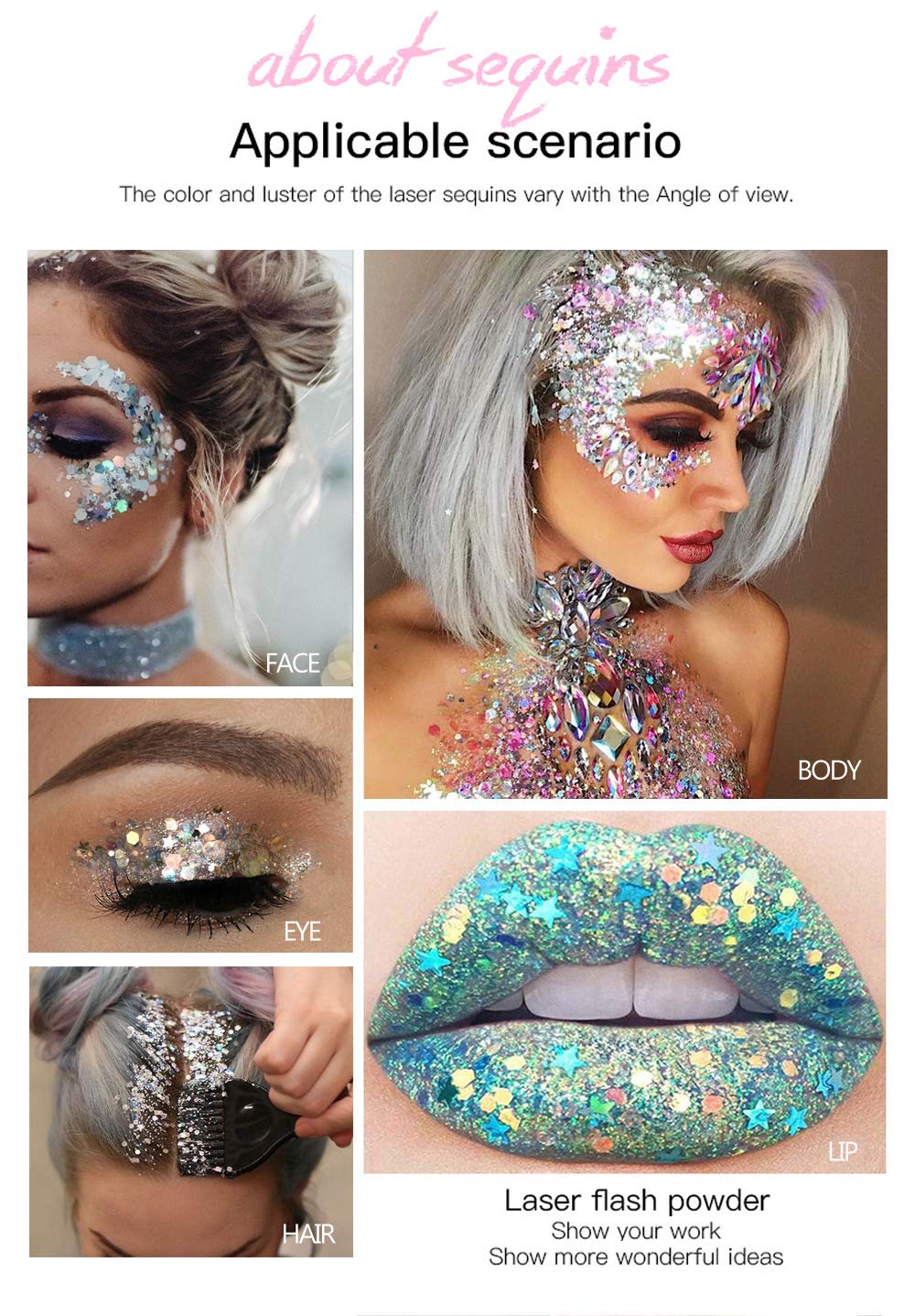 Gold Body Glitter Stick,Holographic Sequins Paint Sparkling Face Glitter for Women Face/Body/Hair/Eyes/Lip Glitter Makeup.