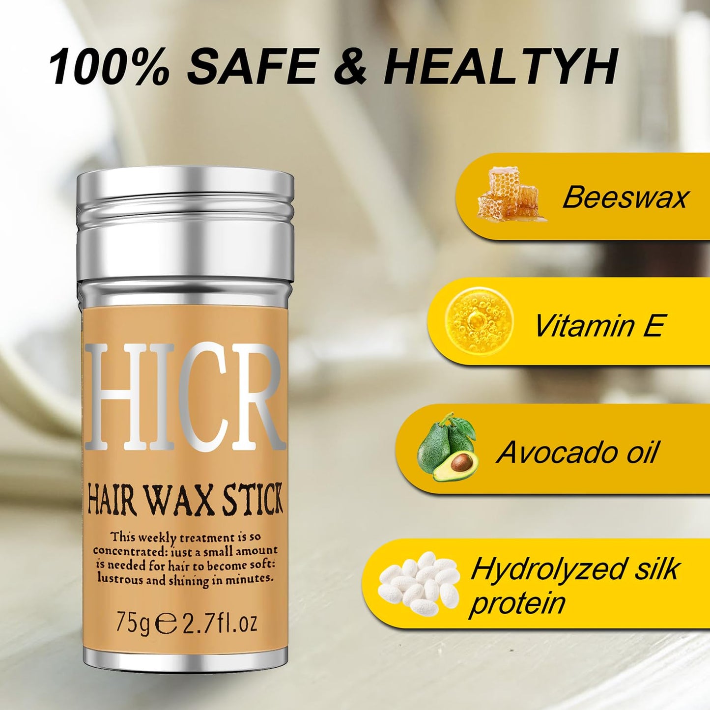 Hicream Hair Wax Stick, 2.7 Oz Slick Stick for Women & Kids, Hair-Styling Accessories Wax Stick for Hair Flyaway Smoothing & Taming Frizz, Hair Care Slick Back Stick Styling Product, Bun Maker