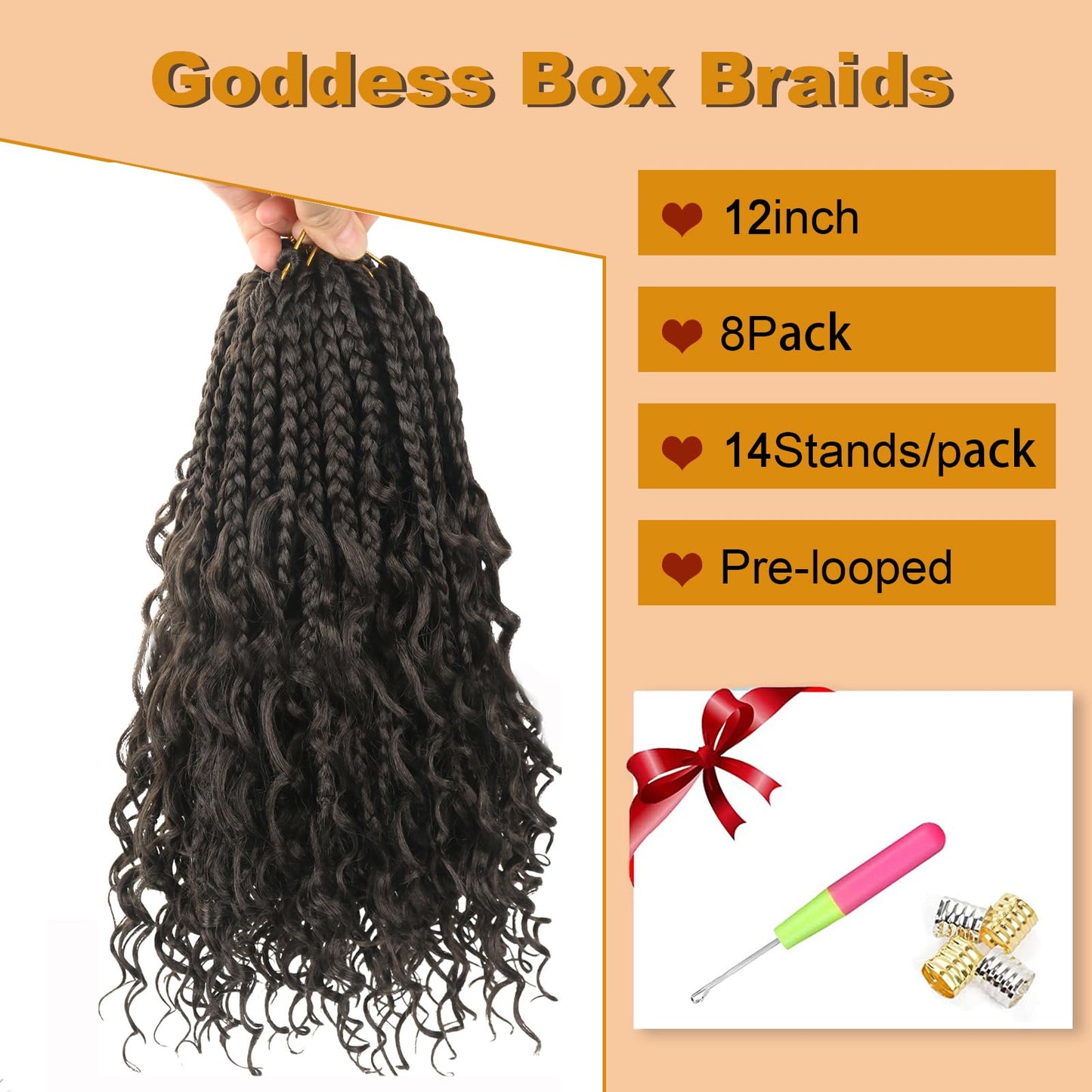 Goddess Box Braids Crochet Hair With Curly Ends 12 Inch Bohomian Box Braids Crochet Braids 8 Packs 3X Crochet Braids Synthetic Braiding Hair Extension for Black Women (12 Inch (Pack of 8), #4)…