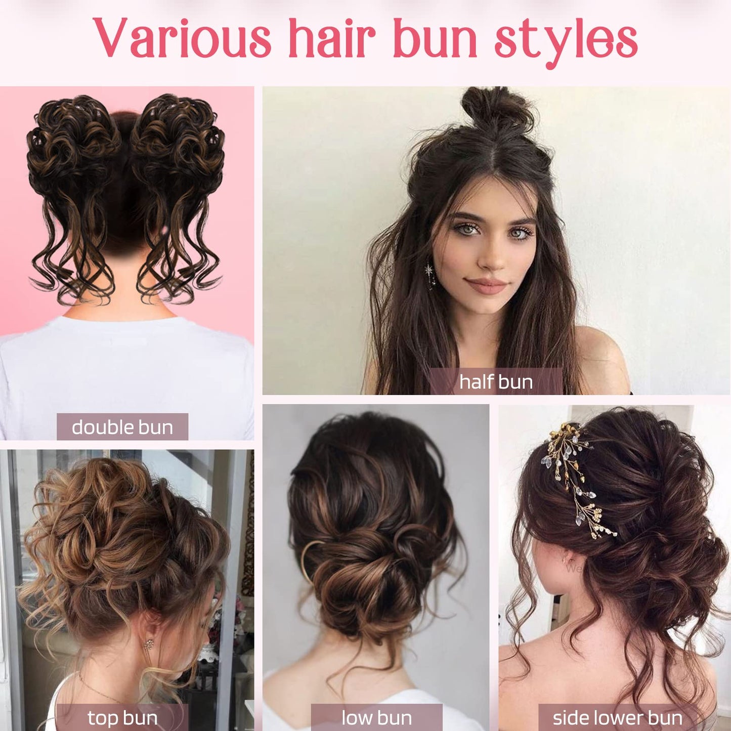 HOOJIH 2PCS Messy Bun Hair Piece, Tousled Updo with Tendrils Hair Bun Extensions Wavy Curly Hair Wrap Ponytail Hairpieces Hair Scrunchies for Women HB010 Dasiy - White Blonde