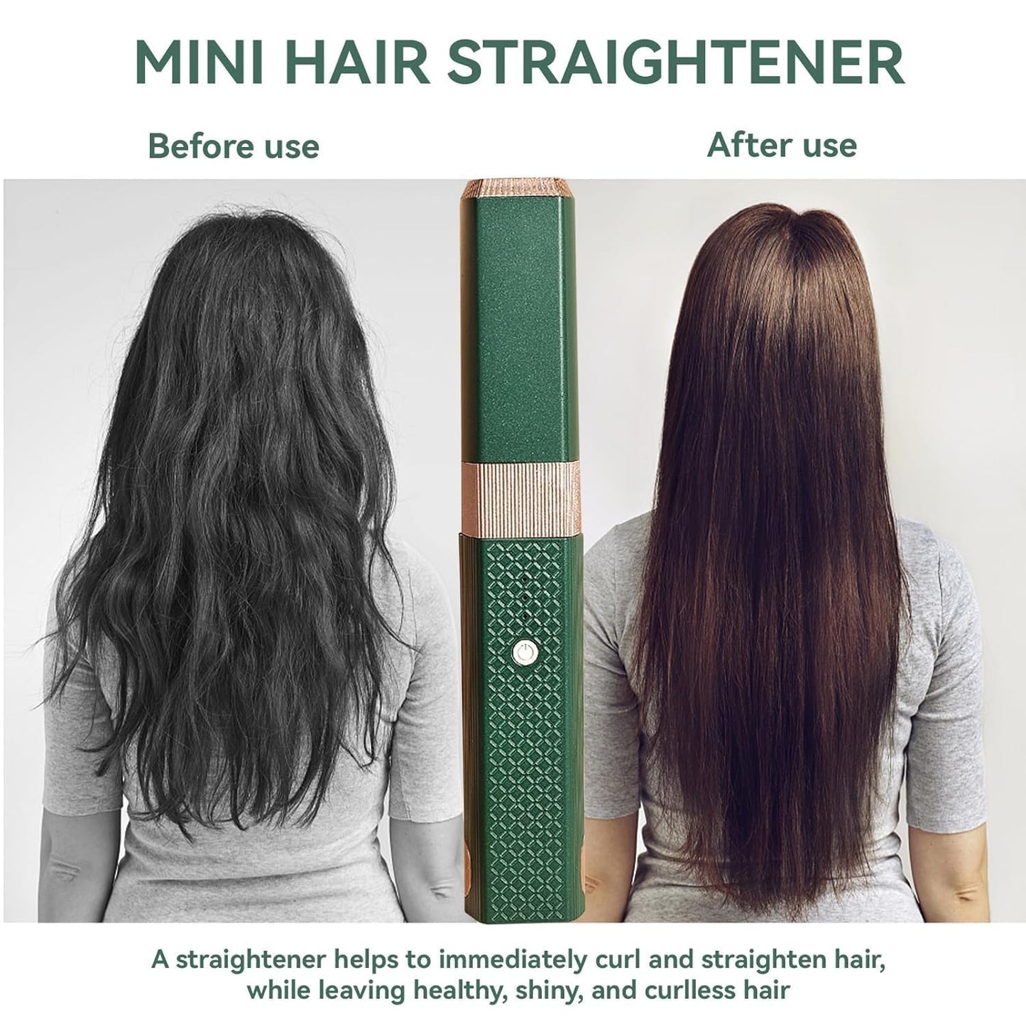 Cordless Hair Straightener, 2 in 1 Portable Mini Ceramic Flat Iron and Curler, USB-C Rechargeable Travel Straightener, Lock in Moisture & Shine, 3 Levels Adjustable (Green)