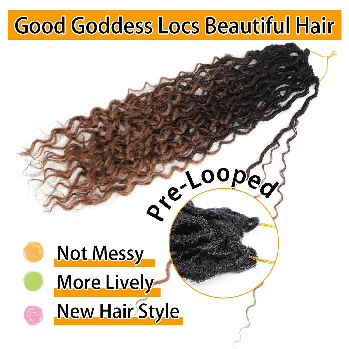 Col Bling Goddess Locs Crochet Hair 14 Inch 8 Packs Ombre Faux Locs Crochet Hair for Women Pre Looped Crochet Boho Goddess Faux Locs Crotchet Hair with Curly Ends #1B/4/30