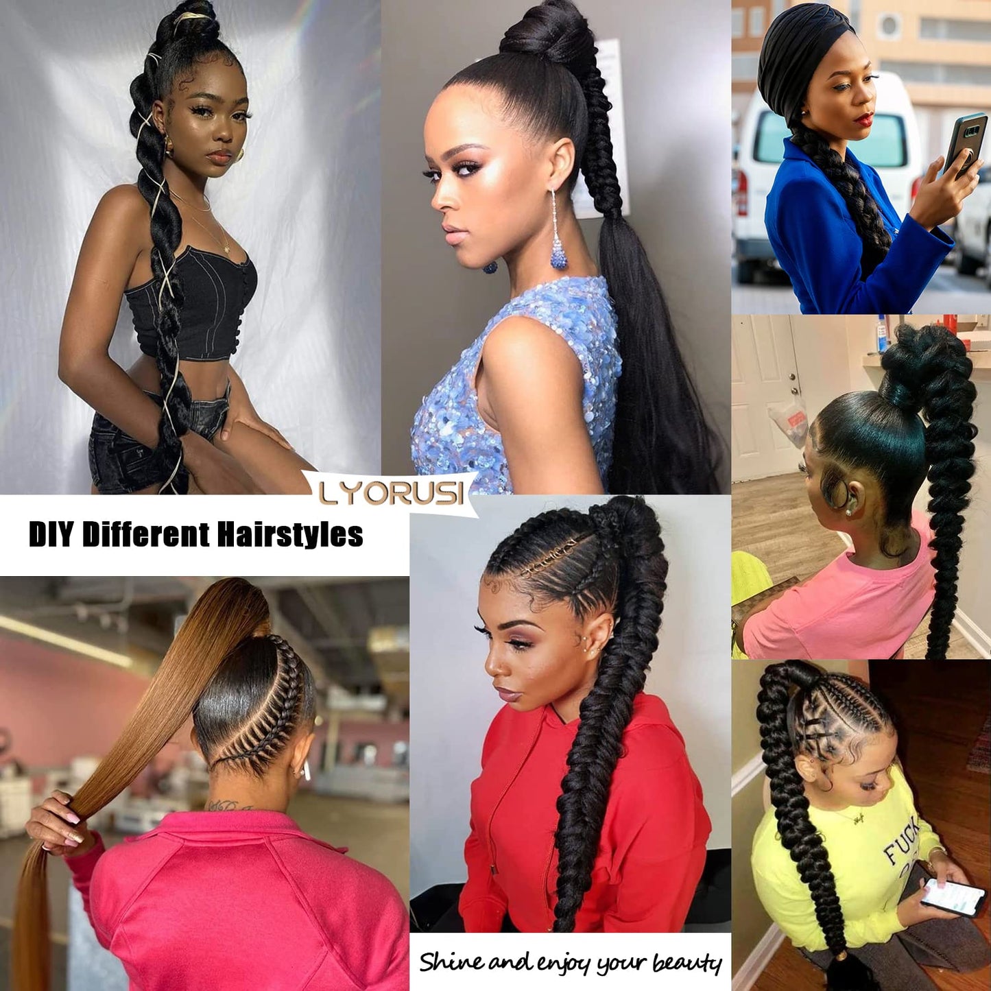 34 Inch Braided Ponytail Extension Braided Hair Extensions with Hair Tie Straight Wrap Around Long Braided Ponytail Natural Soft Synthetic Hair Piece for Women(613#)