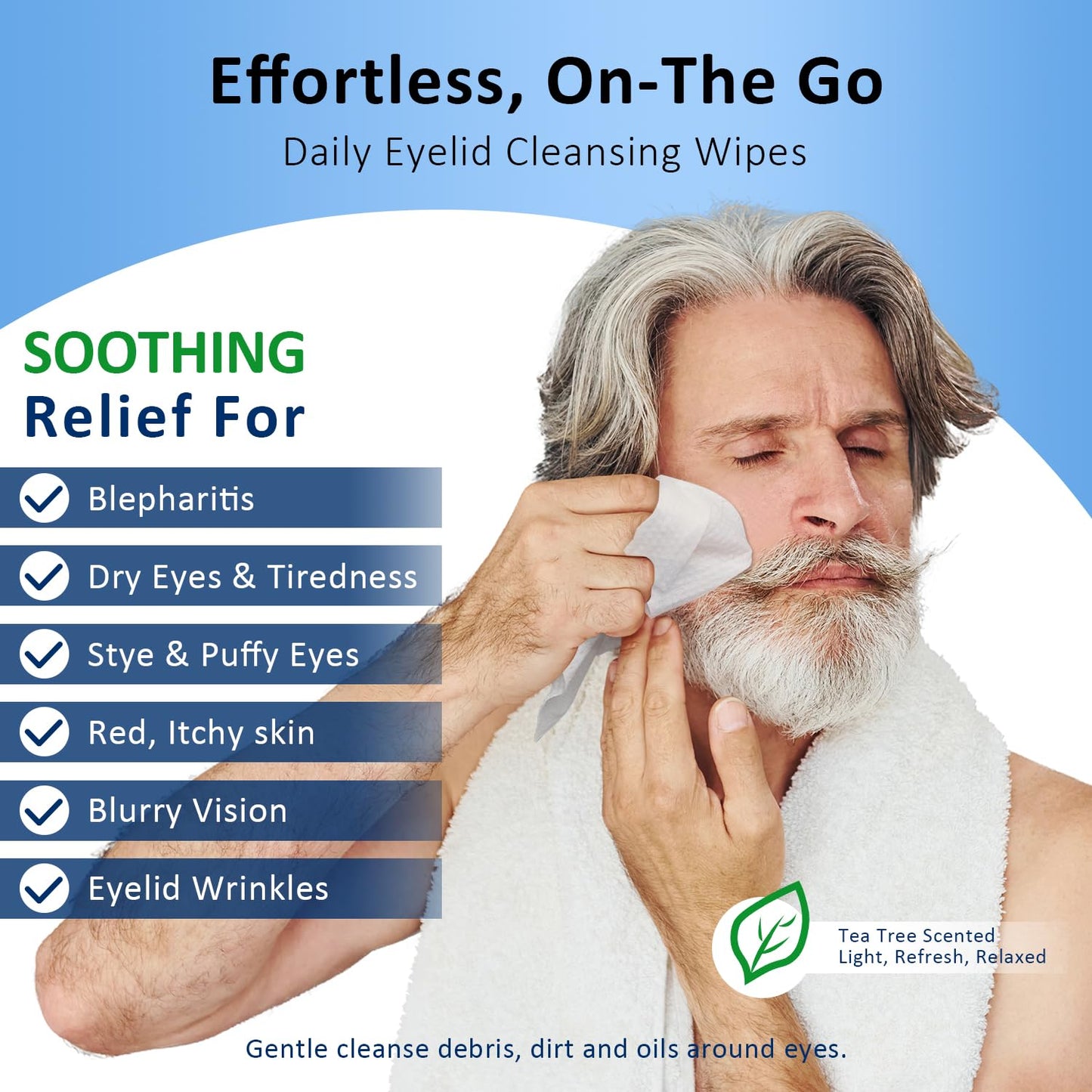 30PCS Eyelid & Lash Wipes for Itchy & Dry Eyes, Tea Tree Oil Eyelid Wipes for Styes & Blepharitis, Daily Eye Cleansing Wipes, Hypoallergenic & Soothing For Sensitive Eyes, Stay Hydrated Lid Wipes