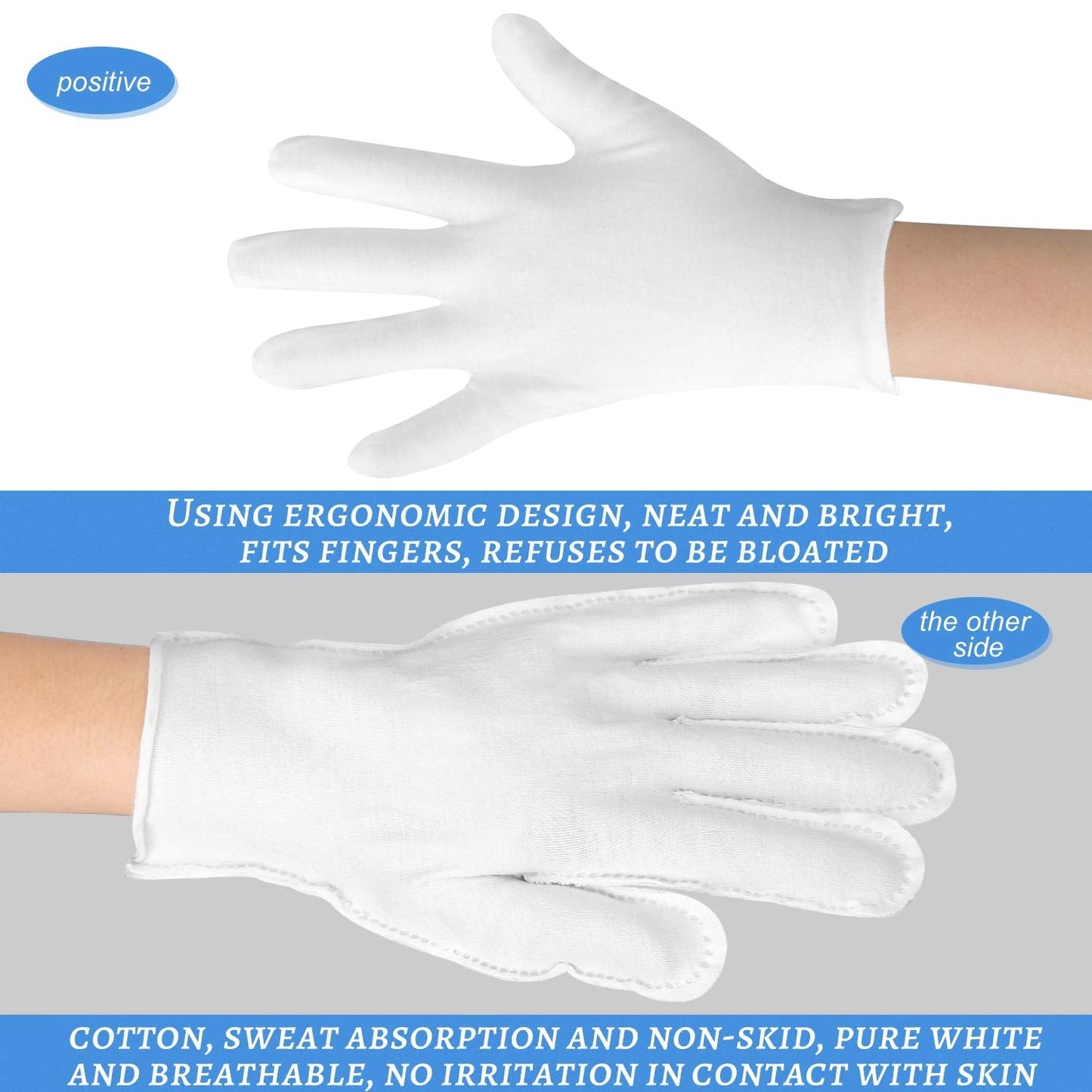 8Pairs White Cotton Gloves for Eczema, White Cotton Eczema Gloves for Dry Hands Sleeping, Breathable Machine Washable Cloth for Men and Women 1