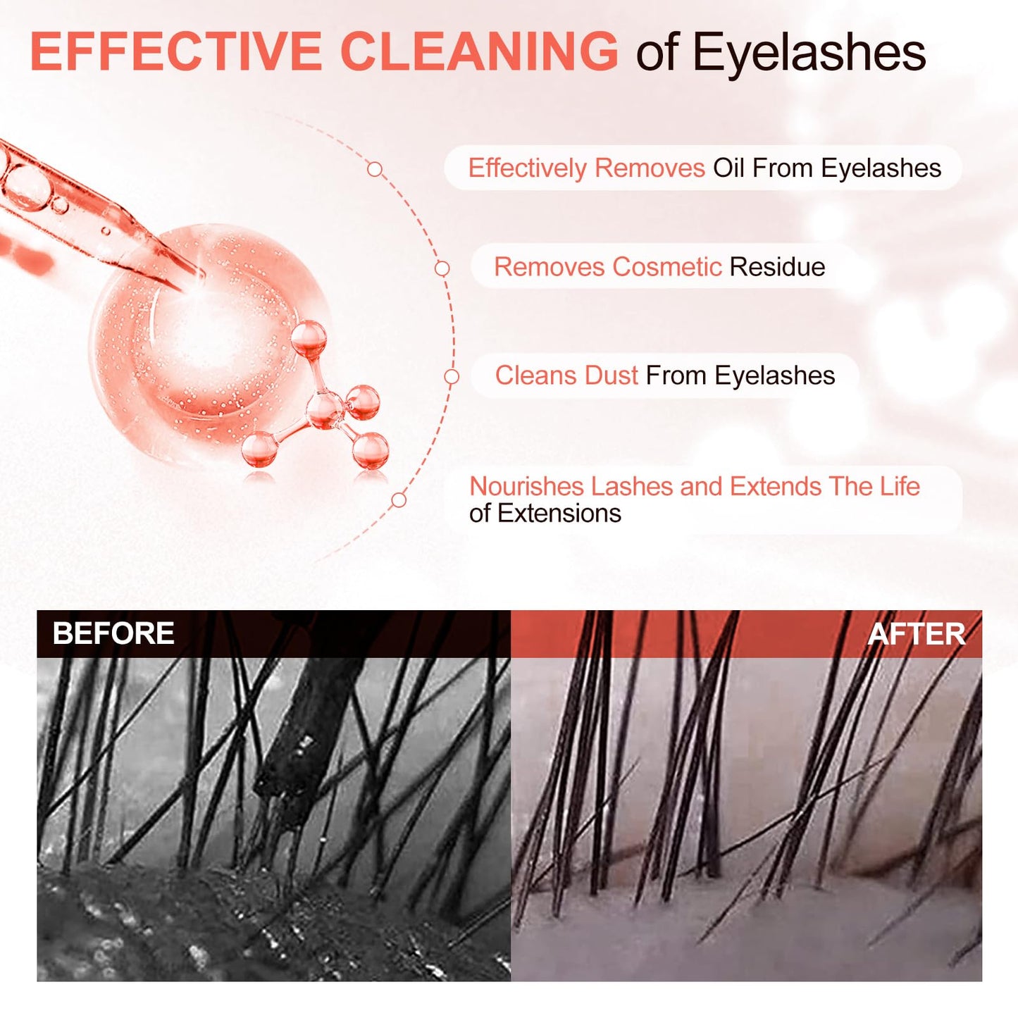 AuReve Lash Shampoo Concentrate 30ml Lash Cleanser Concentrate Add Hyaluronic Acid Oil-Free Lash Extension Shampoo Perfect for Salon，Peach