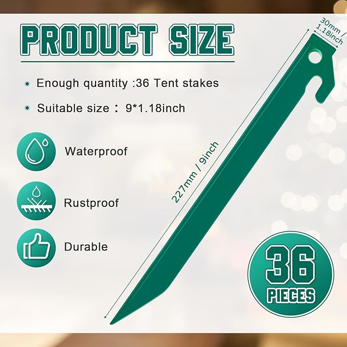 Deekin Plastic Tent Stakes 9 Inch Heavy Duty Tent Pegs Spike Hook Stakes Light Safe Tent Stakes Canopy Stakes for Summer Beach Garden Decorations Camping Outdoor Lawn Tarp