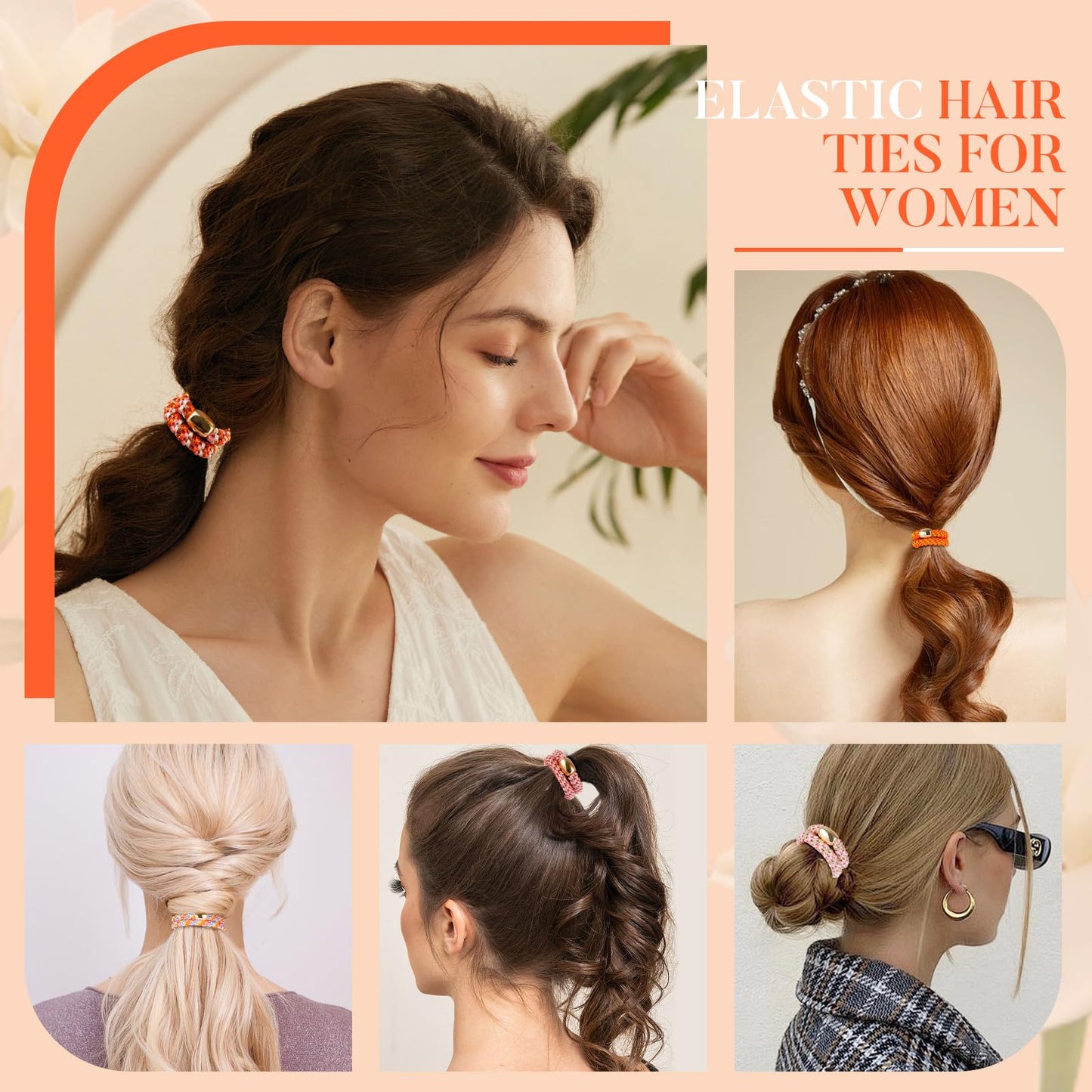 FORENEE Hair Ties No Damage - 10PCS Ponytail Holders - Elastic Hair Ties for Thick Hair - Braided Hair Bands for Women Girls's Hair - Persimmon Orange