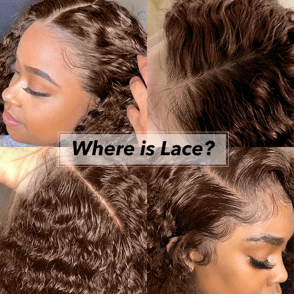 250% Density Mongolian Curly Lace Front Wigs Human Hair 13x6 Auburn Brown HD Transparent Lace Front Wigs Human Hair for Women With Baby Hair Chocolate Deep Curly Lace Front Wigs Human Hair