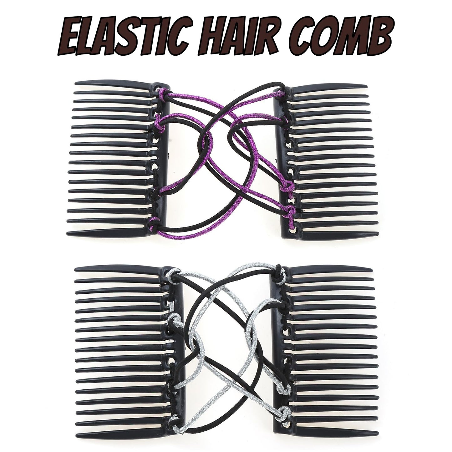 5 Pieces Stretchy Magic Adjustable Elastic Hair Comb Clips & Pins - No Crease Vintage Bun Makers for Women Girls, Curly Thick Wavy Ponytail Hair Accessories