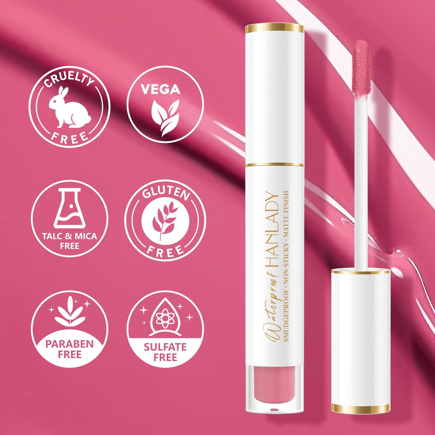 HANLADY Pink Lipstick Long Lasting Lipsticks for Women Pigmented Smudgeproof Transferproof Vegan Cruelty Free Lip Makeup, A63 Icon Era