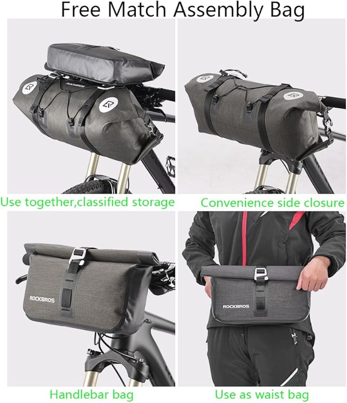 ROCKBROS Waterproof Handlebar Bags 12L-20L Bikepacking Bags Front 2 Dry Packs for MTB Road Bicycles Bikepacking Accessories