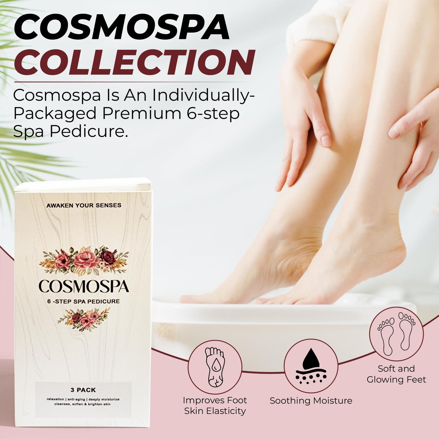 CosmoSpa Deluxe Six-Step Pedicure Set - 3 Pack, Premium Foot Care Kit for Ultimate Spa Experience at Home, Perfect for Relaxation and Rejuvenation (Pearl)