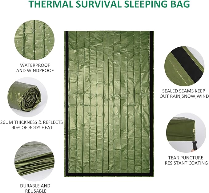 Zmoon Emergency Sleeping Bag 2 Pack Lightweight Survival Sleeping Bags Thermal Bivy Sack Portable Emergency Blanket for Camping, Hiking, Outdoor, Activities