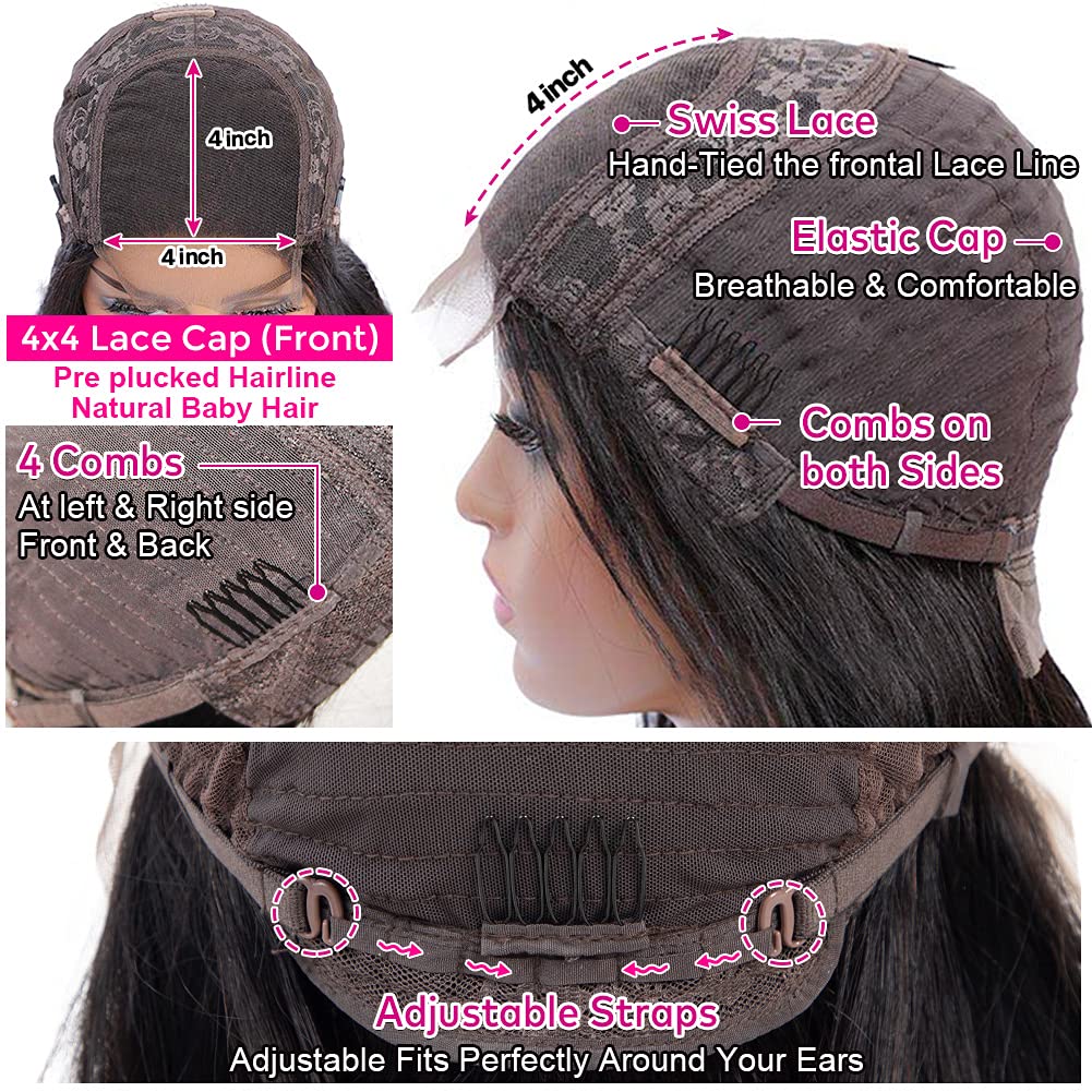 Hedy Body Wave Lace Front Wigs Human Hair Pre Plucked with Baby Hair Glueless 150% Density 4x4 Lace Closure Human Hair Wigs for Black Women Natural Color(18 Inch)