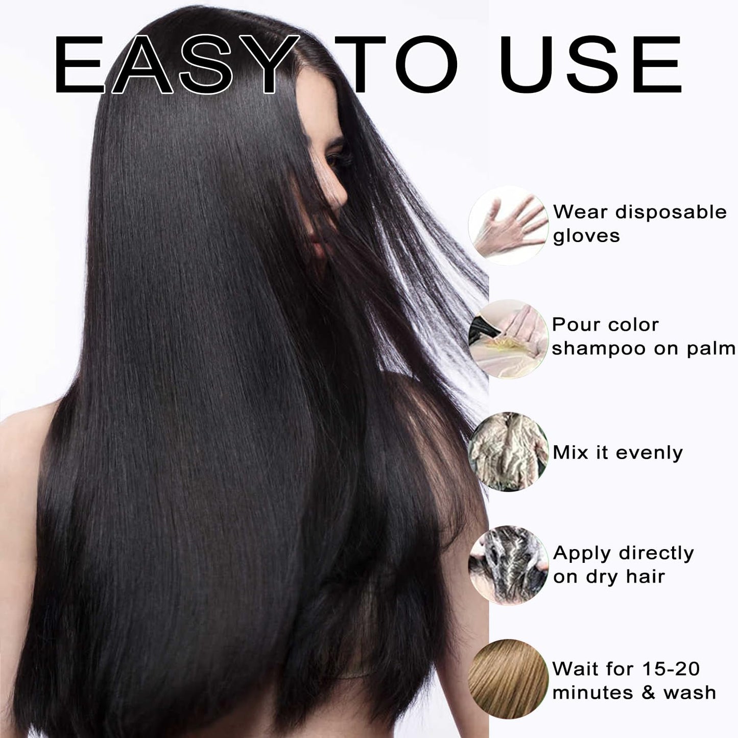 Hair Dye Shampoo, Hair Color Dye, Hair Care Instant Dye Shampoo, Natural Hair Color for Gray Hair Coverage, Suitable for Women & Men (Black)