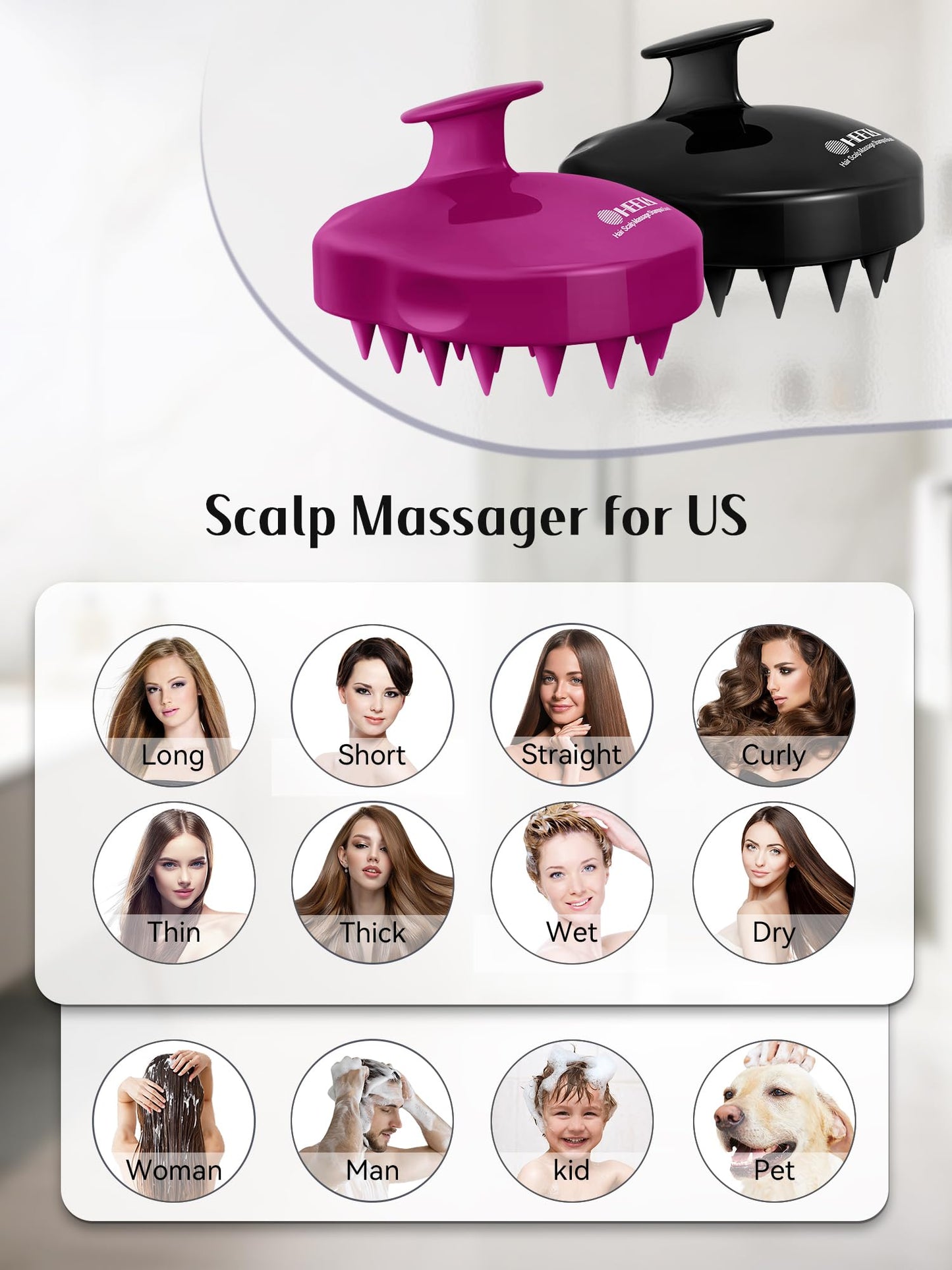 HEETA Hair Scalp Massager Shampoo Brush 2 Pack, Soft Silicone Bristles to Remove Dandruff, Waterproof Hair Scrubber for Both Wet Dry Hair, Suitable for Men & Women (Black & Purple)