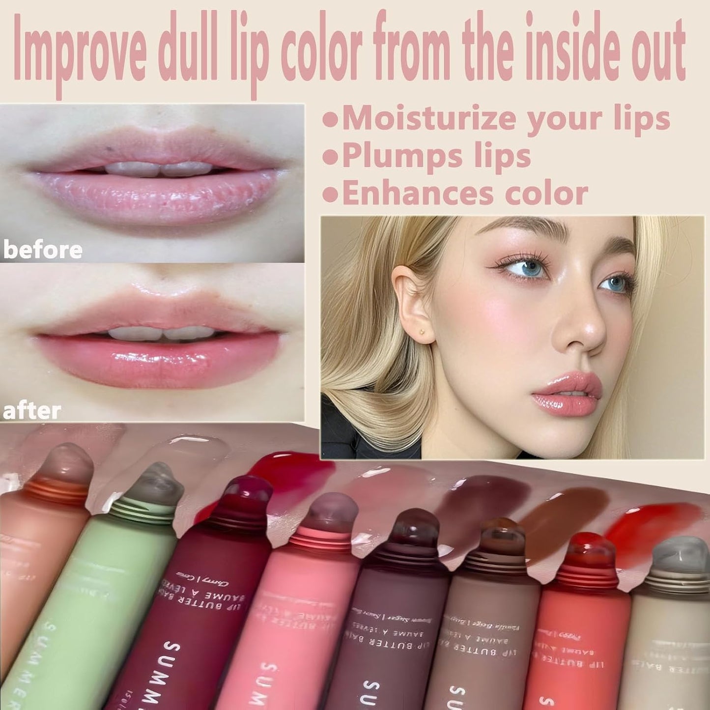 2 PCS Summer Lip Butter Balm Colorful,Conditioning Lip Mask and Lip Balm for Instant Moisture,Strongly Locks in Water,Soothing Lip Care, Lip Oil Softens Dry Lips (birthday cake+poppy)