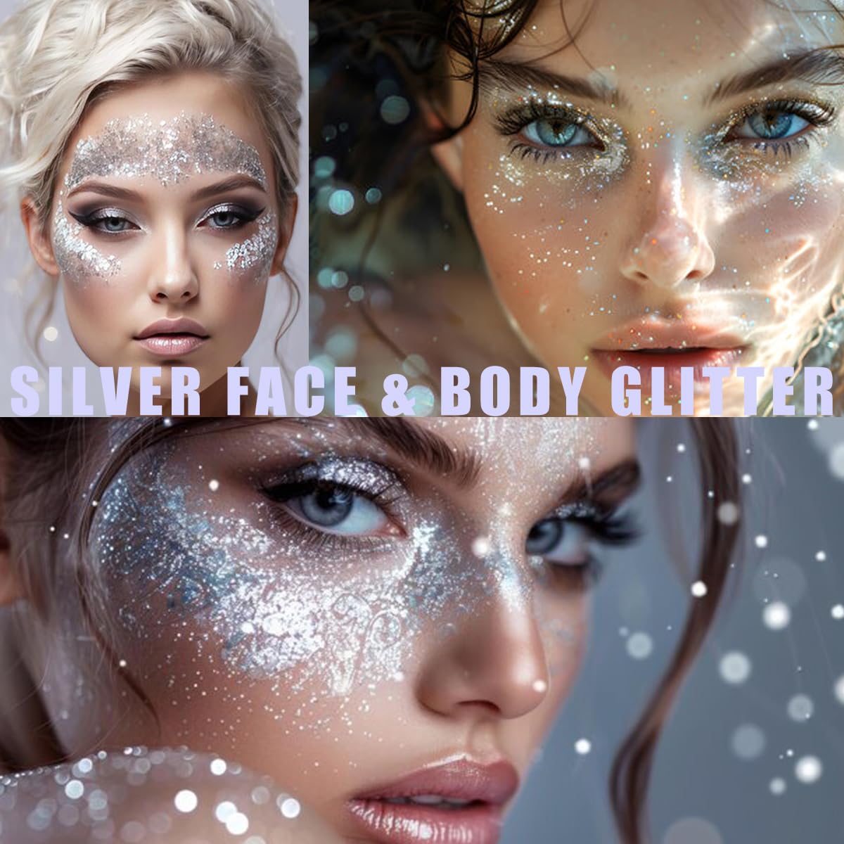 Paminify Silver Mardi Gras Out for Women Face Glitter Gel,Carnival Rave Accessories,Singer Concerts Body Glitter, Music Festival Hair Sequins Face Glitter Paint Makeup,50ML