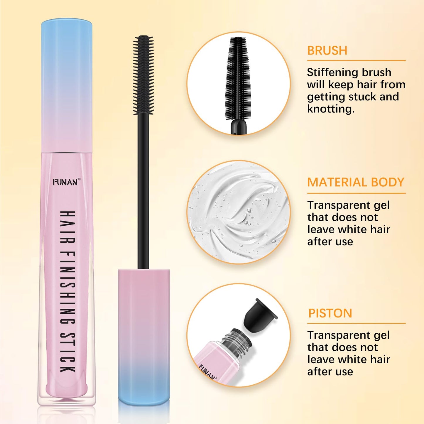 5 Packs Set Hair Wax Stick，Hair Finishing Stick and Edge Brush Rat Tail Comb Bristle Hair Brush，Slick Stick for Hair Non-greasy Styling Hair Pomade Stick，Hair Bun Hair Accessories for Women Grils