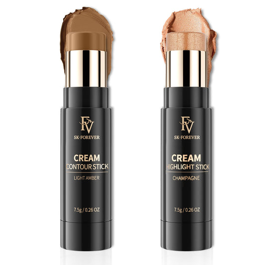 FV 2PCS Contour Stick, Highly Pigmented & Blendable Contour and Highlighter Stick, Long Lasting & Creamy Texture, Waterproof Contour Set for Face Shaping Makeup, 03&04