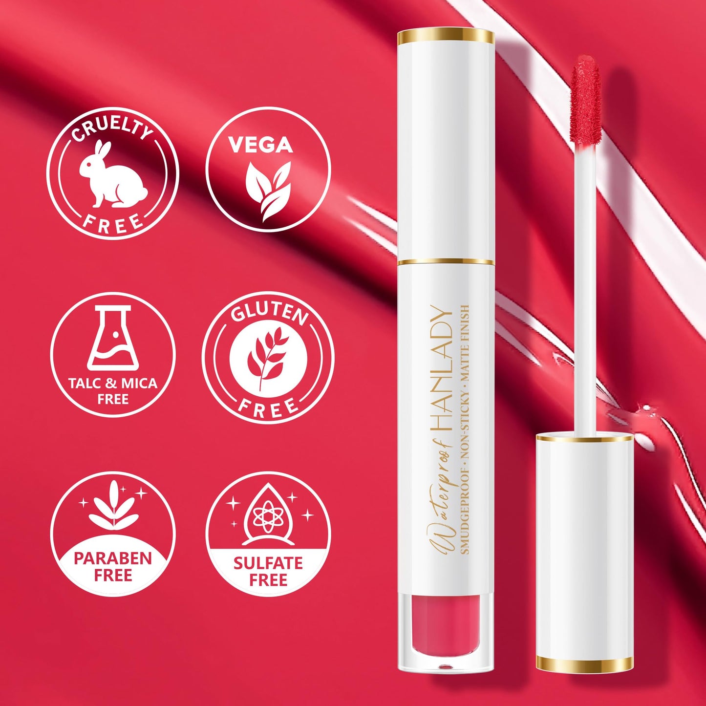 HANLADY Bright Red Lipstick Long Lasting Lipsticks for Women Pigmented Smudgeproof Transferproof Vegan Cruelty Free Lip Makeup, A52 Enjoyful