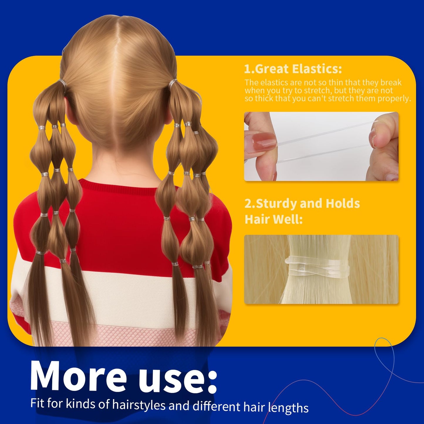 Teenitor Clear Elastic Hair Bands, 2000pcs Mini Hair Rubber Bands, Hair Ties, Soft Hair Elastics Ties, 2mm in Width and 30mm in Length