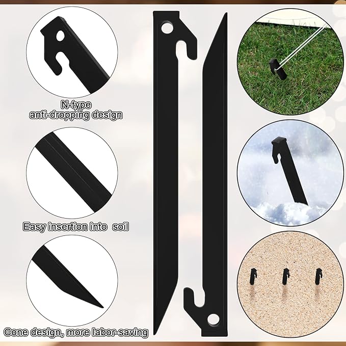 Deekin Plastic Tent Stakes 9 Inch Heavy Duty Tent Pegs Spike Hook Stakes Light Safe Tent Stakes Canopy Stakes for Summer Beach Garden Decorations Camping Outdoor Lawn Tarp