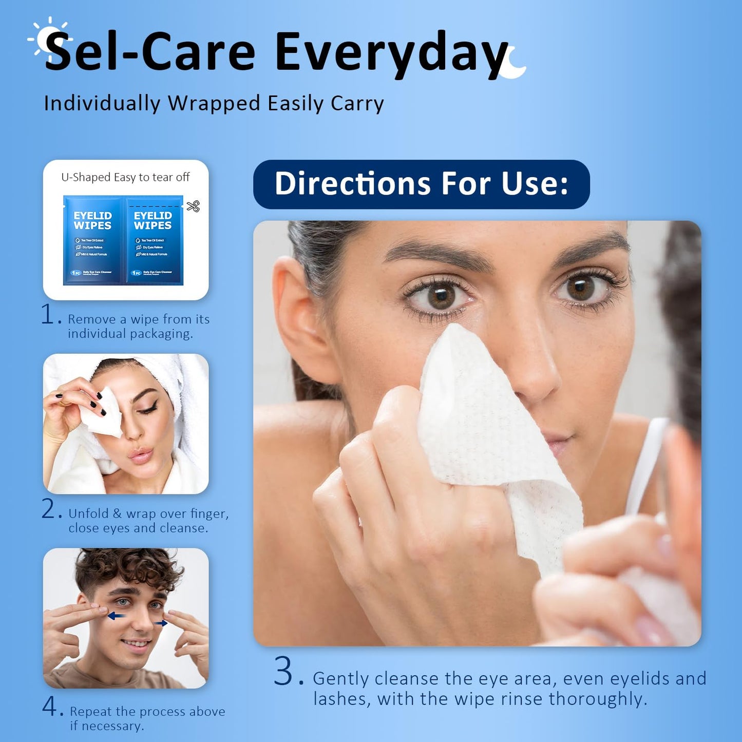 30PCS Eyelid & Lash Wipes for Itchy & Dry Eyes, Tea Tree Oil Eyelid Wipes for Styes & Blepharitis, Daily Eye Cleansing Wipes, Hypoallergenic & Soothing For Sensitive Eyes, Stay Hydrated Lid Wipes