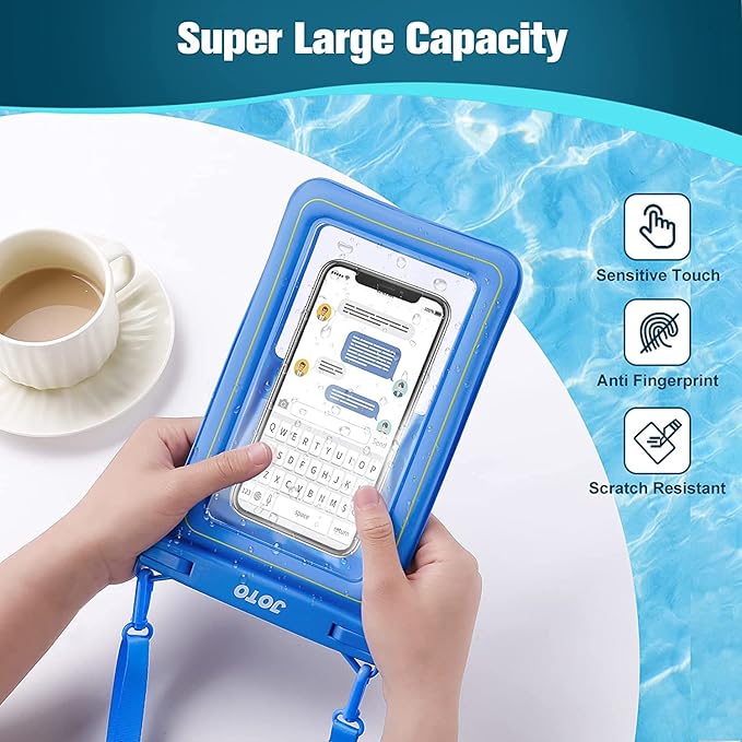 JOTO [IP68 Floatable Large Floating Waterproof Phone Pouch Up to 10", Underwater Phone Case Cellphone Dry Bag for iPhone 16 15 14 13 12 11 Pro Max Xs Max XR X 8 7 Plus SE/Galaxy S24 S23 S22 -Blue