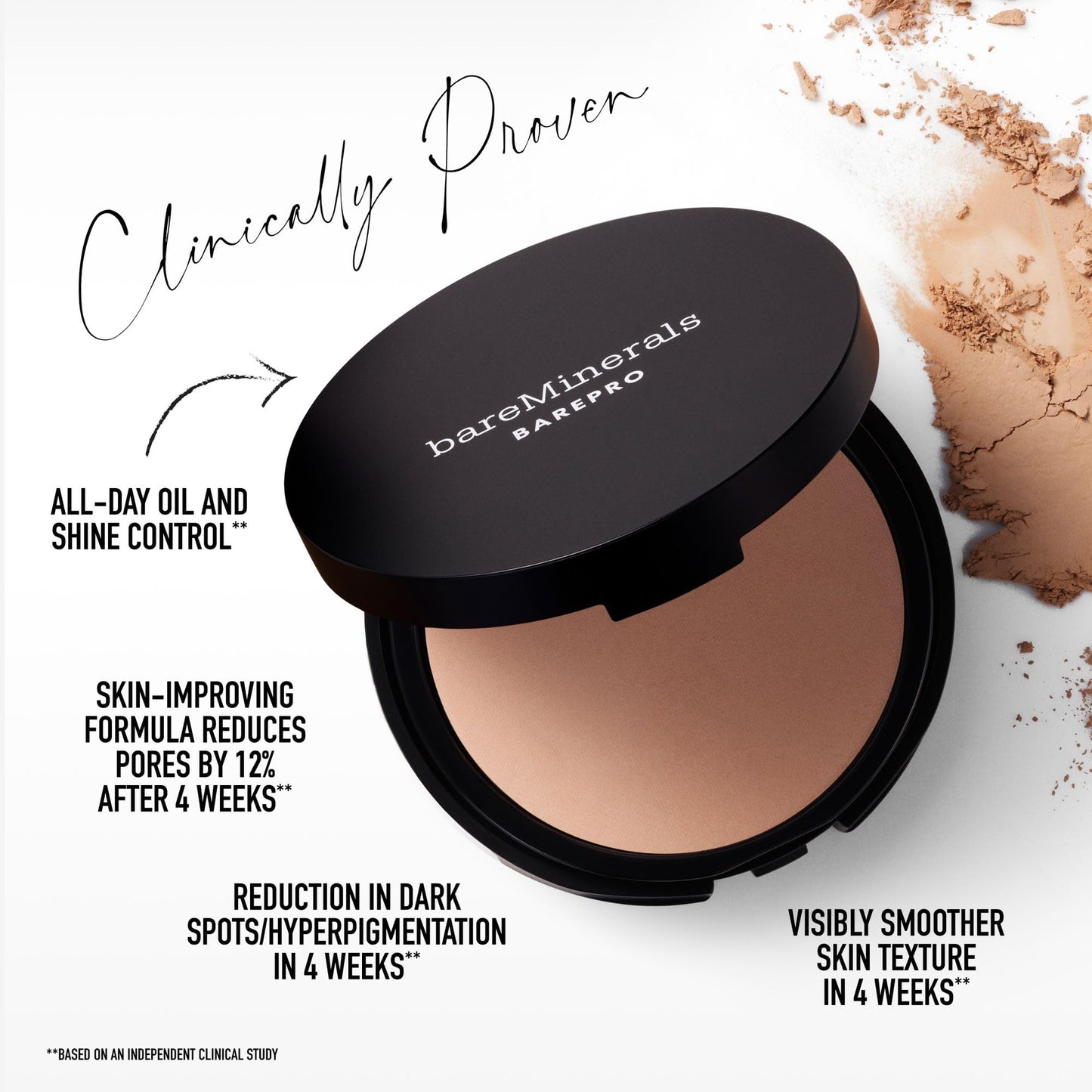 bareMinerals Barepro 24HR Skin-Perfecting Powder Foundation, Matte Pressed Powder Foundation Full Coverage with Plant-Based Squalene, Oil Control, Vegan - Fair 15 Warm