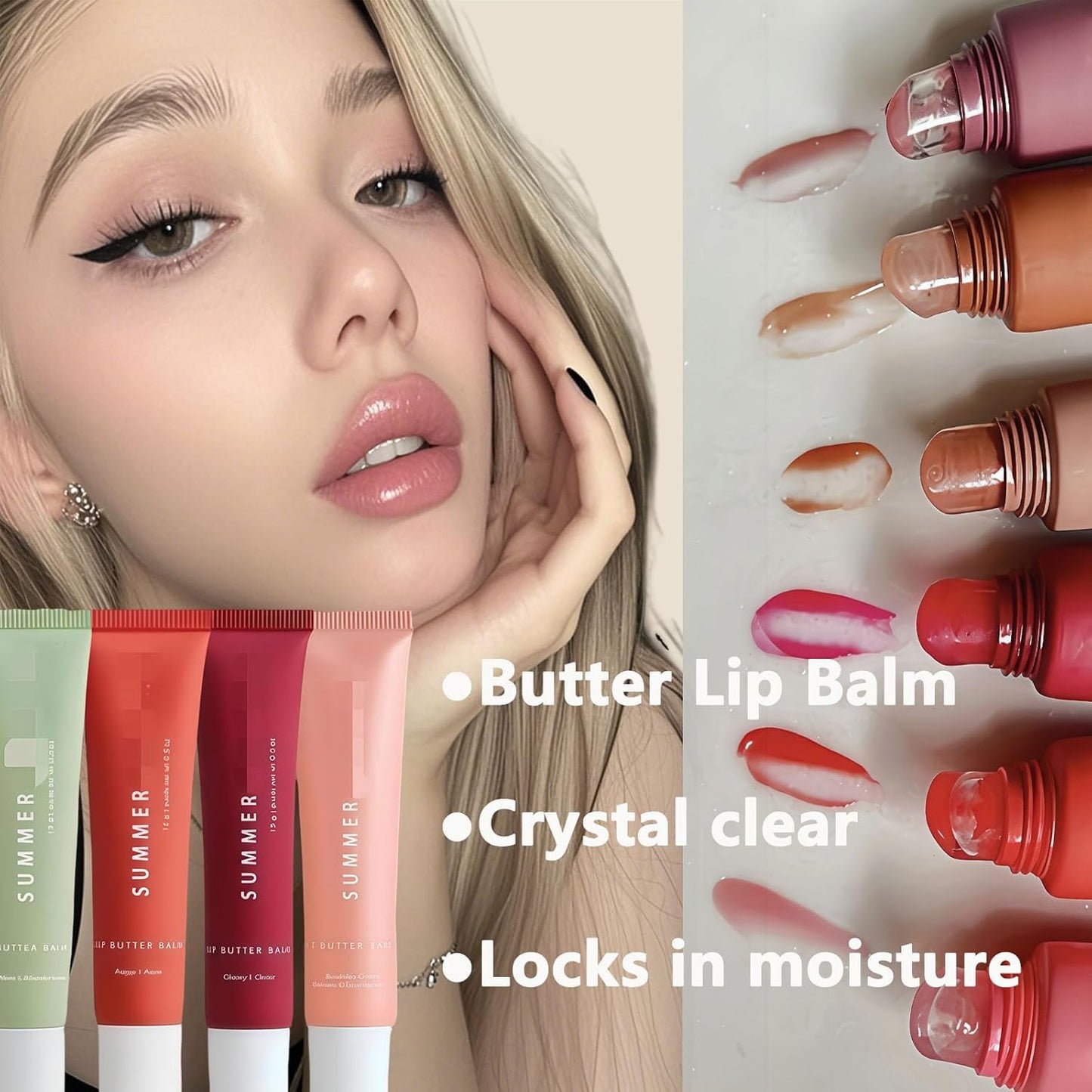 2 PCS Summer Lip Butter Balm Colorful,Conditioning Lip Mask and Lip Balm for Instant Moisture,Strongly Locks in Water,Soothing Lip Care, Lip Oil Softens Dry Lips (birthday cake+poppy)